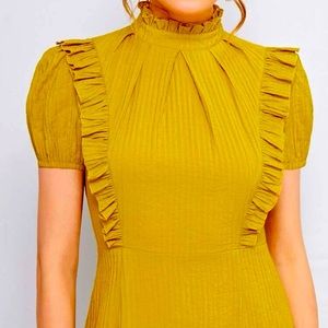 SHEIN Ruffle Trim Pleated Yoke Dress Size Large (8/10)